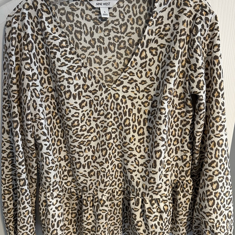 Nine West Animal Print Blouse - Black and Brown